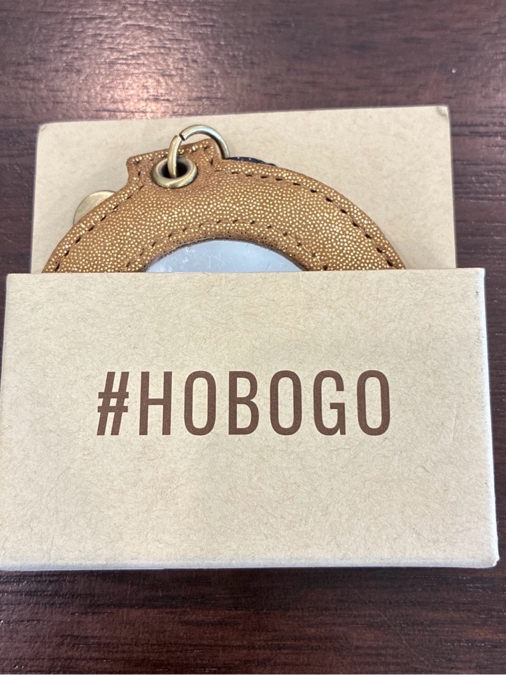 HOBO 100% Gold Leather Keyring Bag Charm Mirror NWT